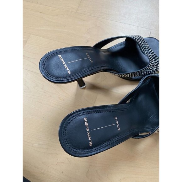 BLACK Suede Studio Sandals BNWOT Heels Women New Crytstals - Picture 7 of 7